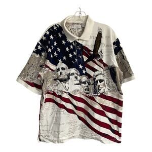 American Summer Polo Shirt Mens XL Patriotic USA Flag Presidents White House VTG